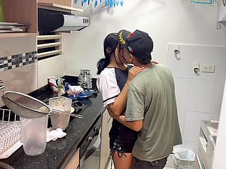 My Stepsister Is Insecure About Her Sexuality, I Make Her Horny and Fuck Her in the Kitchen.