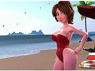 Car Toon - Milf Cass Riding Her Dick On The Beach - 3d Animation