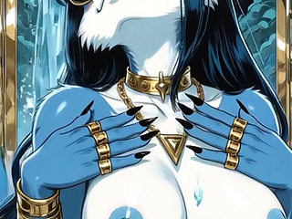 122. Blue Furry Demon Dance and Sexy Pose at Waterfall (Ai Animation)