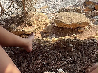 Girl Pissing Outdoors Multiple Times: Desperate Hike With Full Bladder To A Public Beach Peeing Everywhere