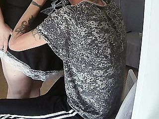 Mature Maid Lights Up Dick and Gets Doggy Style Fucking