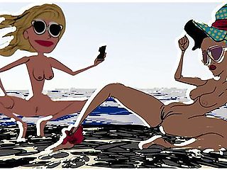 B On The Beach With Car Toon