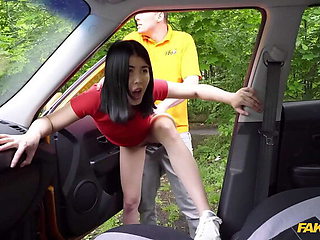 Asian Babe Sucks Cock in Car - Fake Driving School Porn with Kristof Cale & Lady Dee