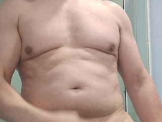 I spit the foam of the toothpaste on my erect cock