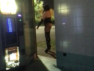 Caged Femboy Slut Destroys Ass with Massive Dildo in TruckStop Bathroom