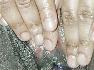 Stroking Her Pussy with the Dildo!