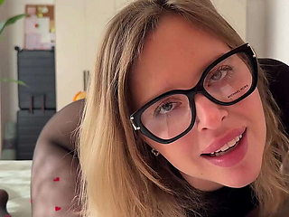 Anal Sex with Geography Teacher: Glasses & Tights, Big Booty Blonde Shows Secret Hole