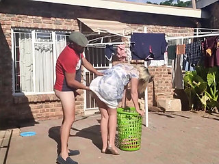 Outdoor Fucking While Taking off the Laundry