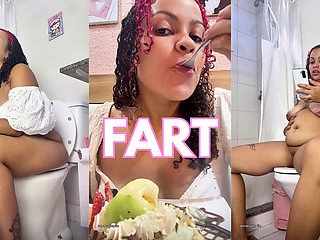 Gassy Chubby Girl Farting After Eating Ice Cream and Milkshake Big Bloated Belly