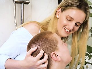 Hairy lesbian redhead gets pleasured in the bathroom