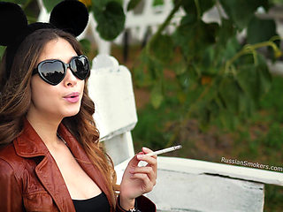Sensual Russian Angel Smoking Cigarette in Sunlight