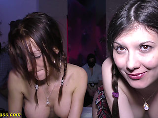Two German teens in a rough gangbang fuck orgy