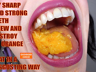 My Sharp and Strong Teeth Chew and Destroy an Orange - I Eat in a Disgusting Way