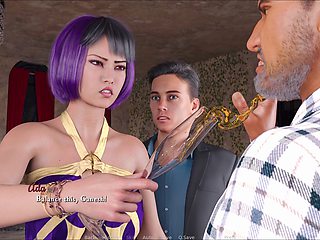 Shaved pussy and gameplay of a hot adult visual novel featuring a busty brunette