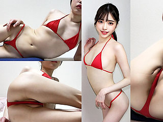 Thong Bikini Slender Girl's Room Indoor Camera, Japanese Girl Is Fitness Training While Micro Bikini Bottom Wedgie Into Crotch