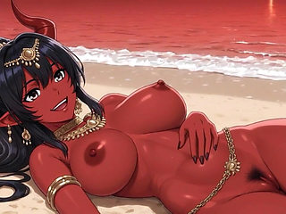 131. Beautiful Red Demon Lay on Beach (ai Animation)