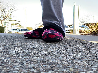 Tanfeets Outside Public Slipper Tease with Natural Nails