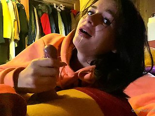 Brunette teen swallowing cum in POV blowjob