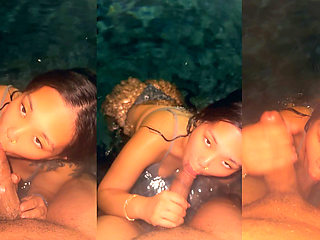 Asian Babe Giving Good Head in Pool Sloppy Blowjob