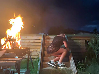 Stairway Tease by the Fire - Sheer Top, Thong & Slow Dance