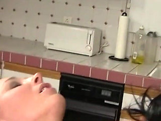 Couple bangs babysitter and gave her good threesome fuck by the kitchen