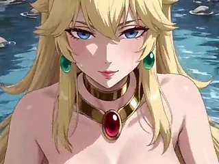 Goddess Peach in a lake and waterfall (Ai toon)