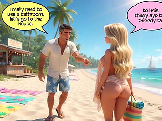 Married Blonde's Beach Tease Becomes Wild House Game with Husband and Young Men