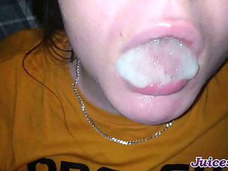 Cum-filled mouth close-up blowjob from amateur couple