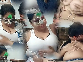 Masked Desi Group Orgy Wild Kiss Boobs Play in Masquerade Party Homemade Fun