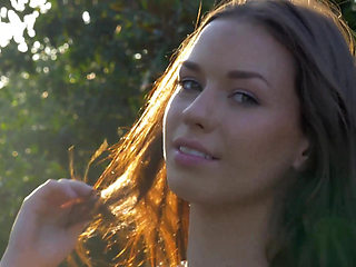 Nasty cute young girl loves to masturbate outdoor