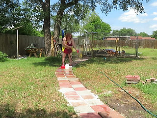 Bikini fun with water then strip outside