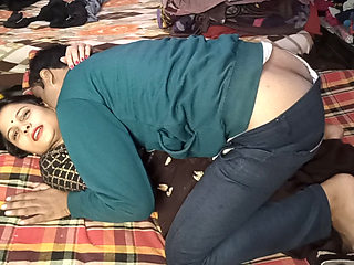 Young beautiful Bhabhi in black saree calls her neighbor brother-in-law into the room and has sex.