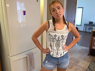 Naughty step daughter bribes stepdad for sex lesson