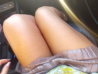 An elegant mature lady with beautiful legs in high heels seduces a taxi driver in the morning