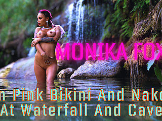 Monika Fox In Pink Bikini And Naked At Waterfall And Cave