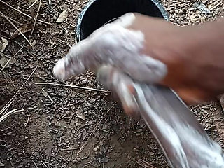 A boy masturbating inside his bathroom with soap