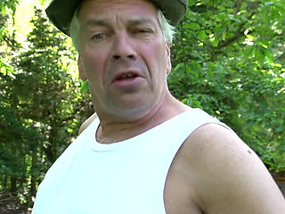 Blonde Milf gets caught masturbating outdoor and fucks