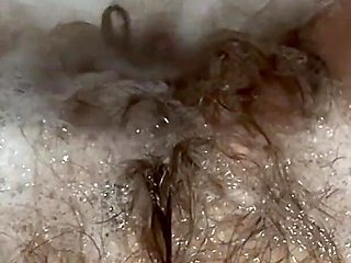 Hot Bath with Hot Hairy Bush Super Long Hair