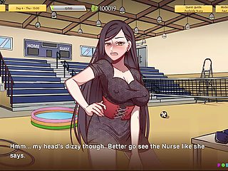 Buxom professor in isekai anime porn gets down in the gym