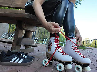 Amateur MILF Patrycia 69 Roller Skating in Latex Gets Fucked Hard by Stranger in Public Park