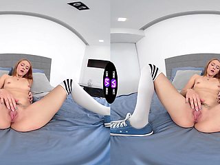 Teen Lucianna Luci's tiny titties in VR as she pleasures her shaved peach with fingers