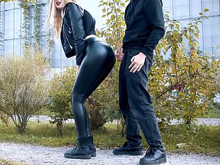 He cums on my latex leggings in public! - clothedpleasures