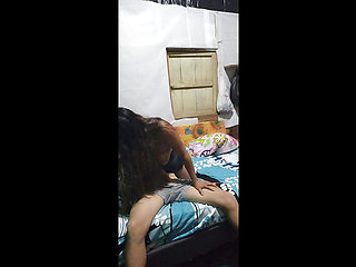 enMy stepsister climbs on my chest, takes off her panties and sucks my penis, I suck her vagina