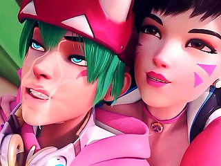 D.va and Kiriko Hentai Threesome - Hot Anime Sex with Big Tits, Doggystyle & Cum in Mouth