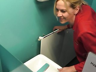 Blonde office slut fucked in company toilet!!
