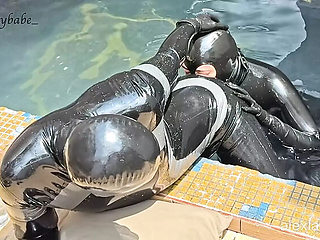 Gloomy Babe Submits in Pool - Latex Sex with Deep Throat Blowjob & Cumshot