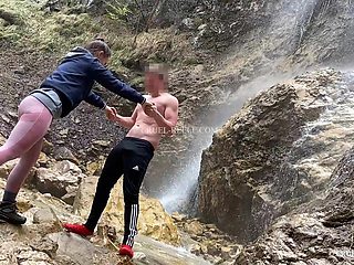 Ballbusting Under Waterfall