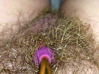 Big Hairy Cunt Trying Out A New Vibrator.