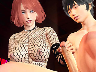 Redhead Haylee Wears a BDSM Fishnet Bodysuit at the Club in 3D Animation - Handjob Near, Big Dick Stroking, Sloppy Blowjob