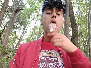 Playing with Cruisers Used Condom in Mouth and Eating His Cum After Cruising